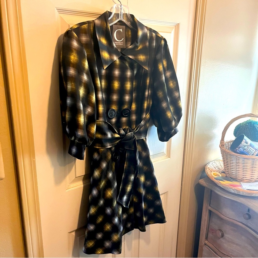 Credibility by Sheri Drobnick Plaid Metallic Belted Dress – Size 6